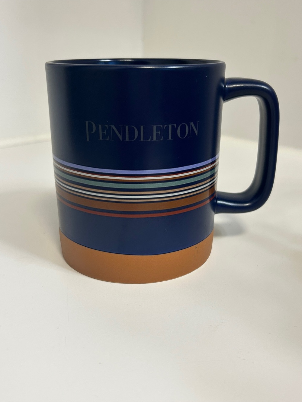 Pendleton Navy and Brown Striped Ceramic Mug 18oz